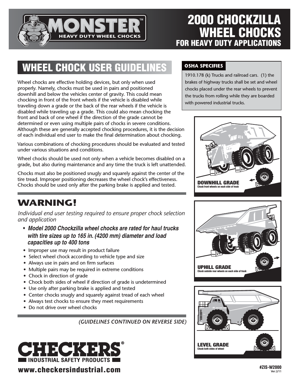 Monster 2000 Wheel Chocks User Guidelines