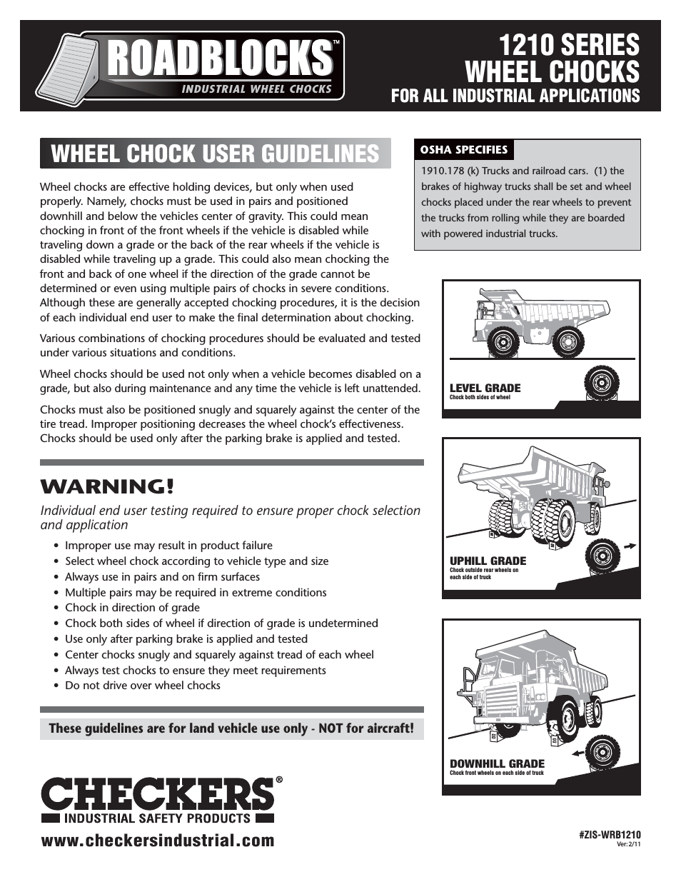Roadblocks 1200 Wheel Chocks User Guidelines