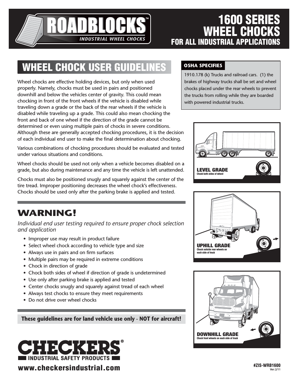 Roadblocks 1600 Wheel Chocks User Guidelines