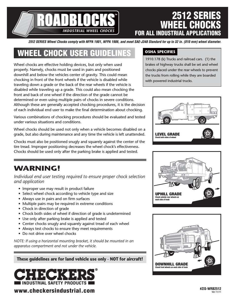 Roadblocks 2512 Wheel Chocks User Guidelines