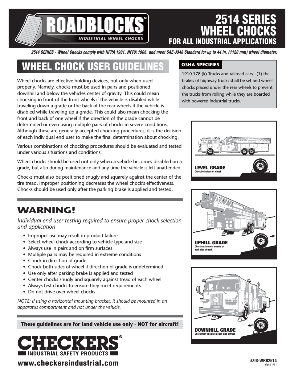 Roadblocks 2514 Wheel Chocks User Guidelines