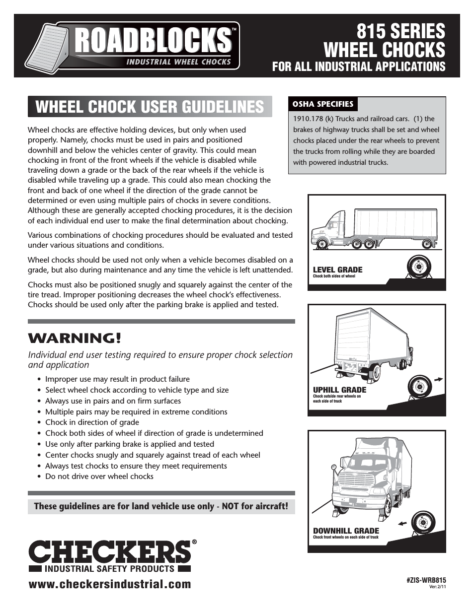 Roadblocks 815 Wheel Chocks User Guidelines