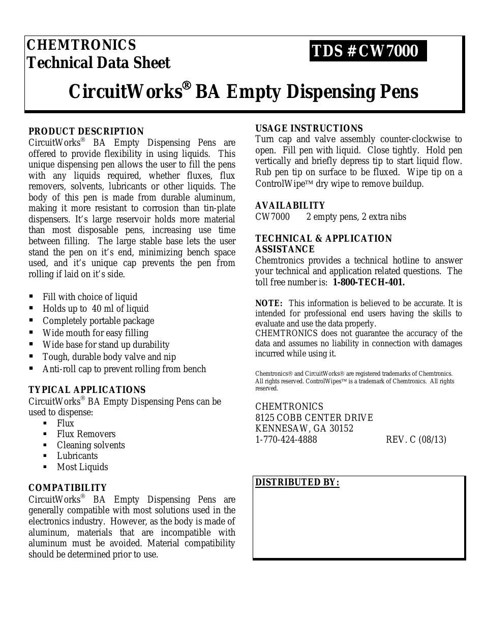 CircuitWorks® BA Dispensing Pens CW7000