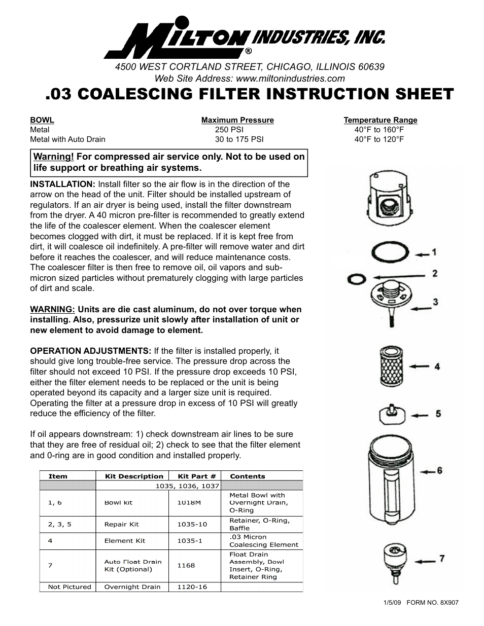 Filter 1037 (Coalescing) - Form 8X907