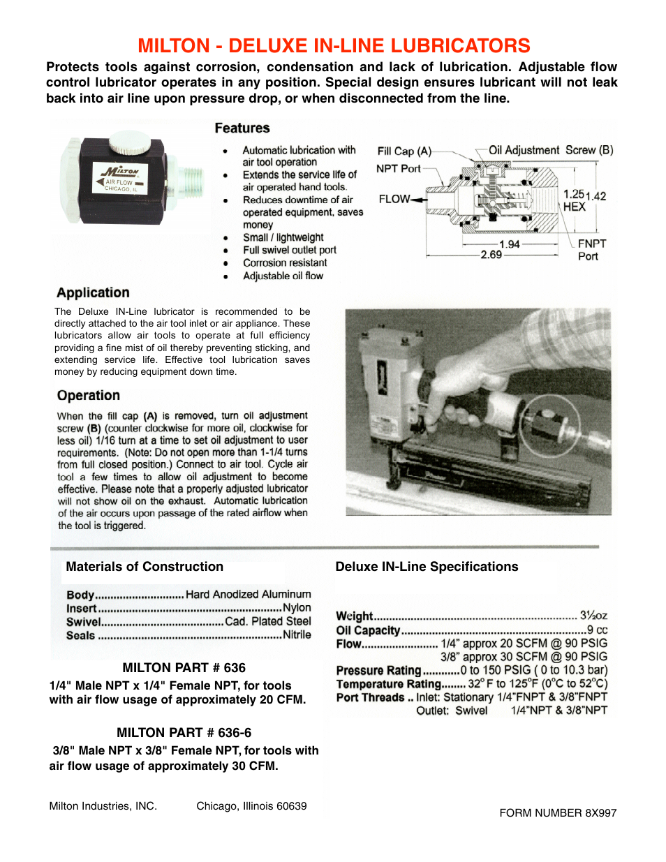 Lubricators Deluxe IN-Line 636, 636-6 - Form 8X997