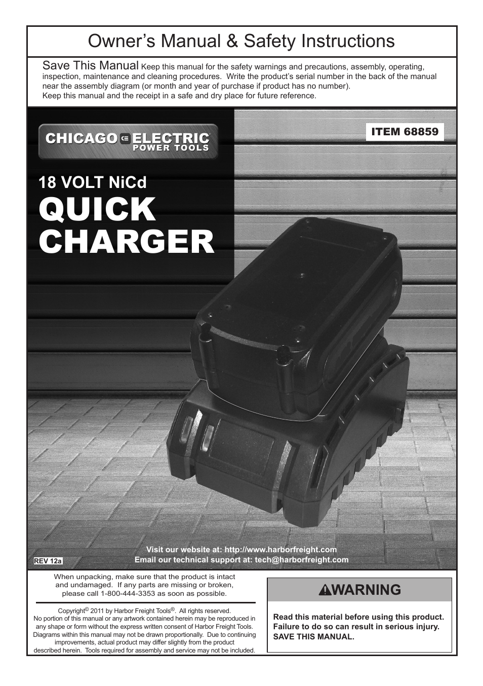 18 Volt NiCd Quick Charger 68859