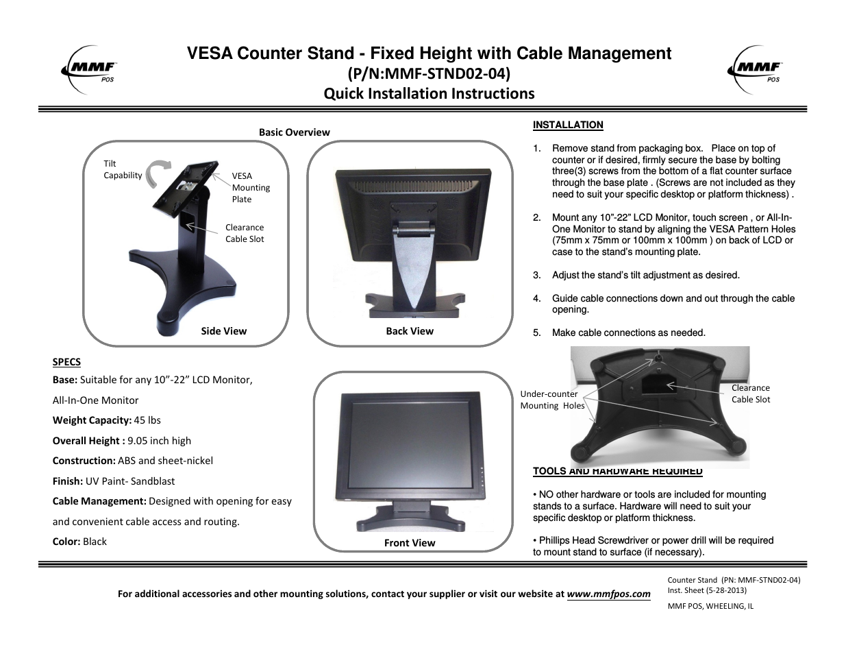 MMF-STND02-04: Fixed Height – VESA Compatible Stand with Cable Management