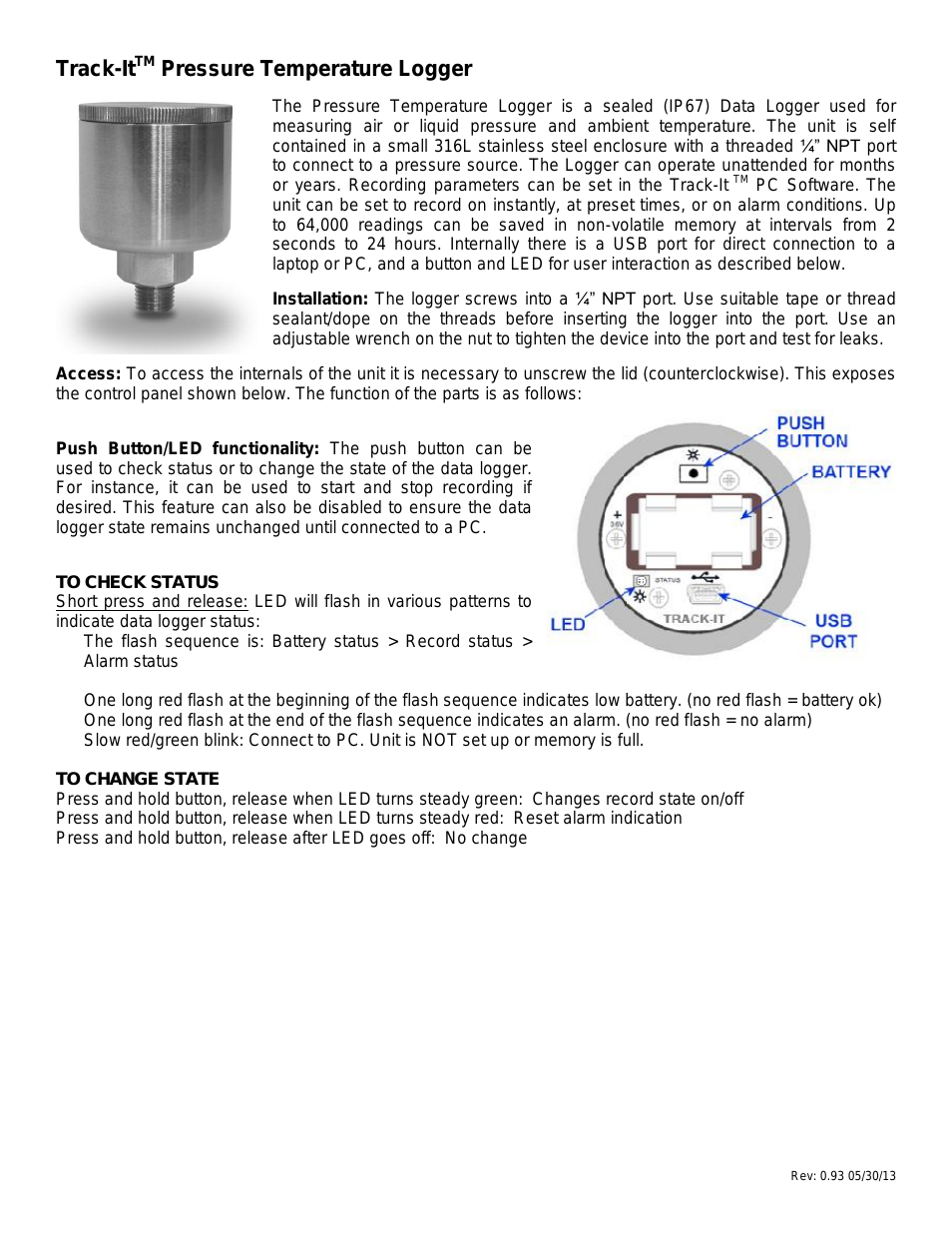 Track-It Pressure Temperature Logger