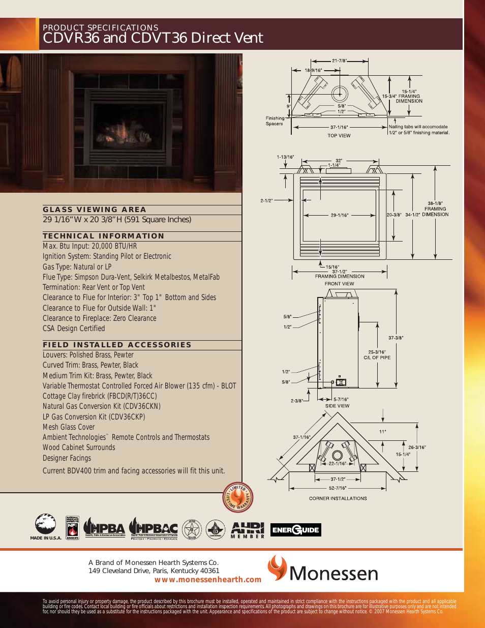 Direct Vent Gas Fireplace CDVT36