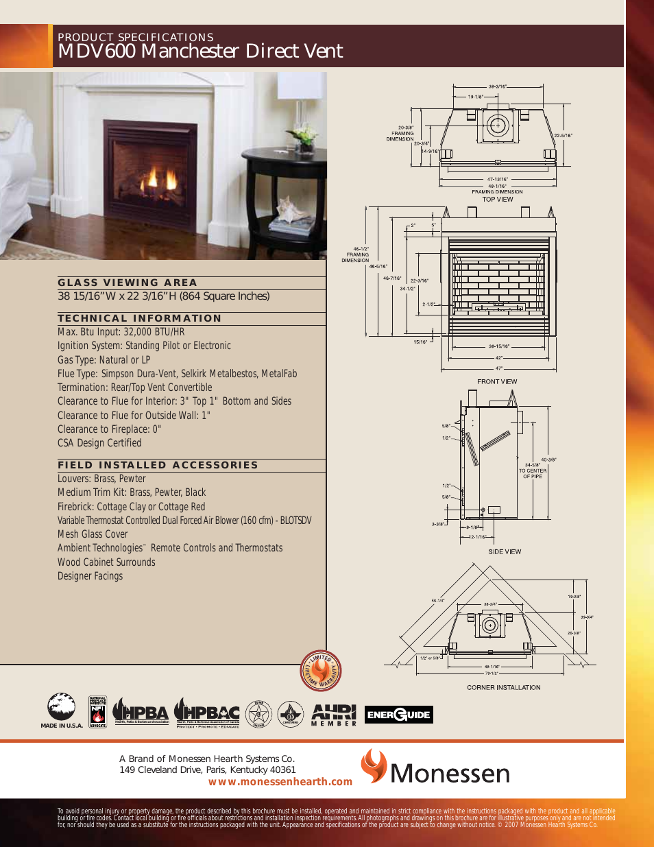 Direct Vent Gas Fireplace MDV600