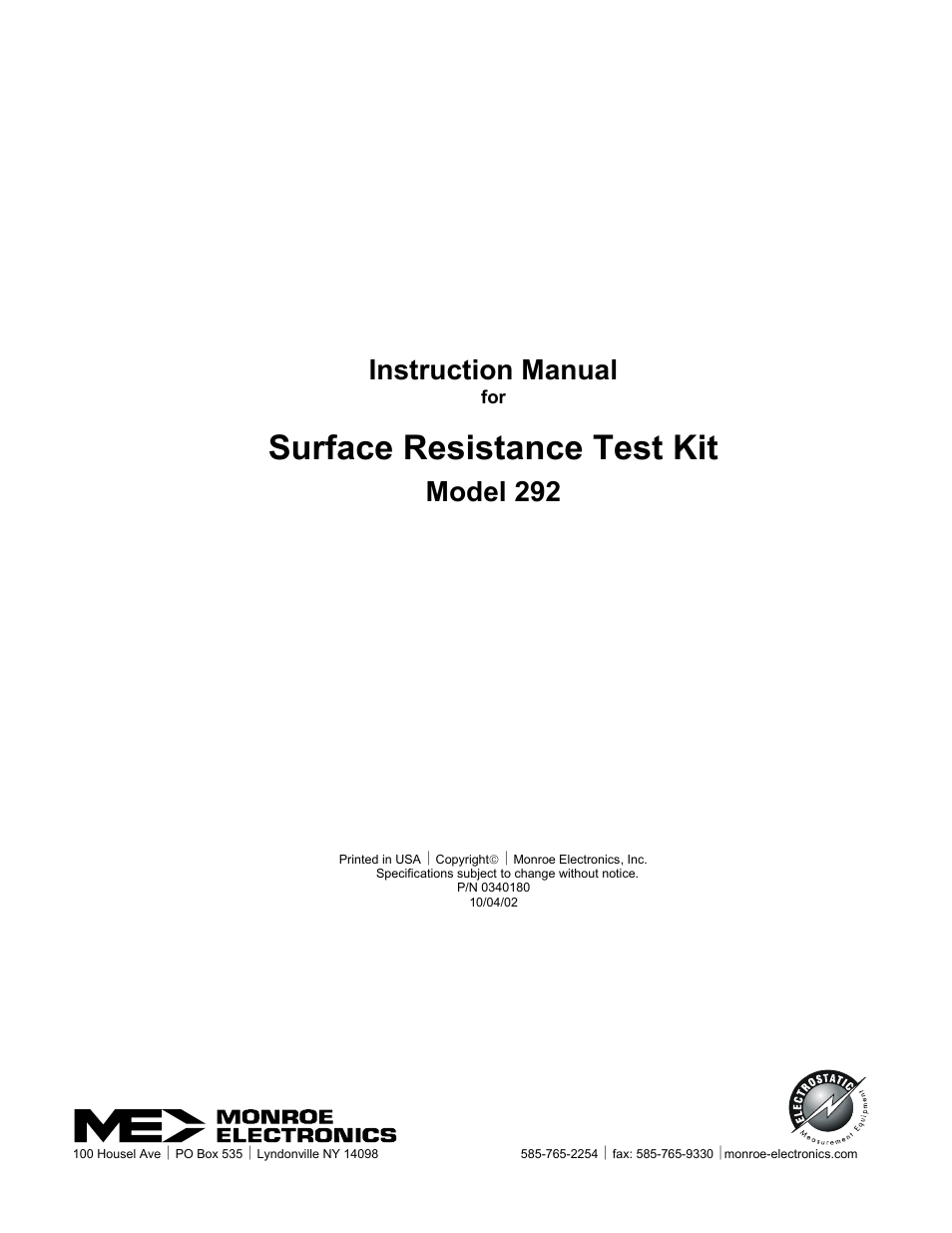Resistance Meter - Surface - Test Kit - model 292