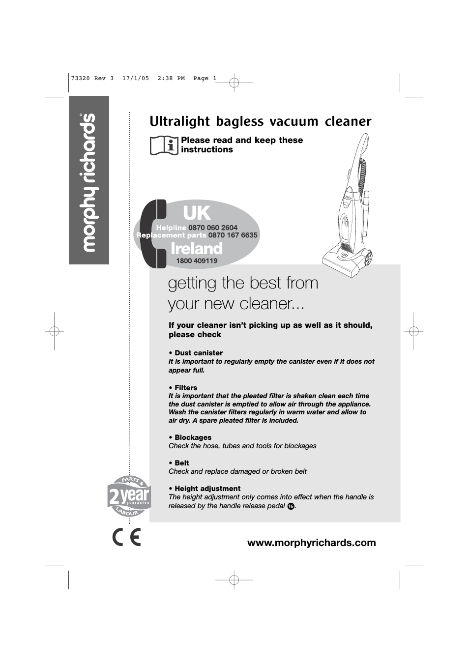 Upright Bagless Vacuum Cleaner