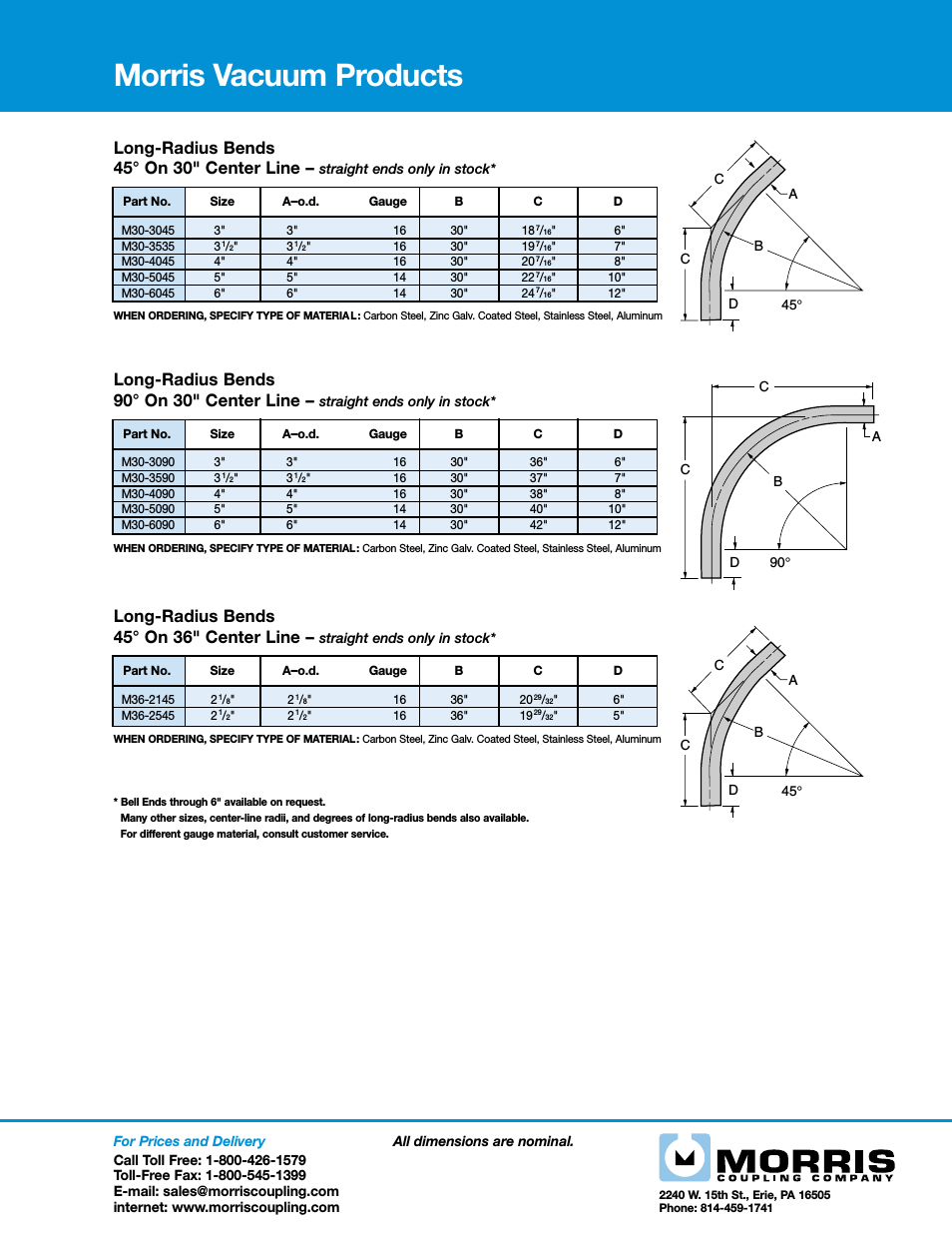 Vacuum Products - Long-Radius Bends 45 On 30 Center Line