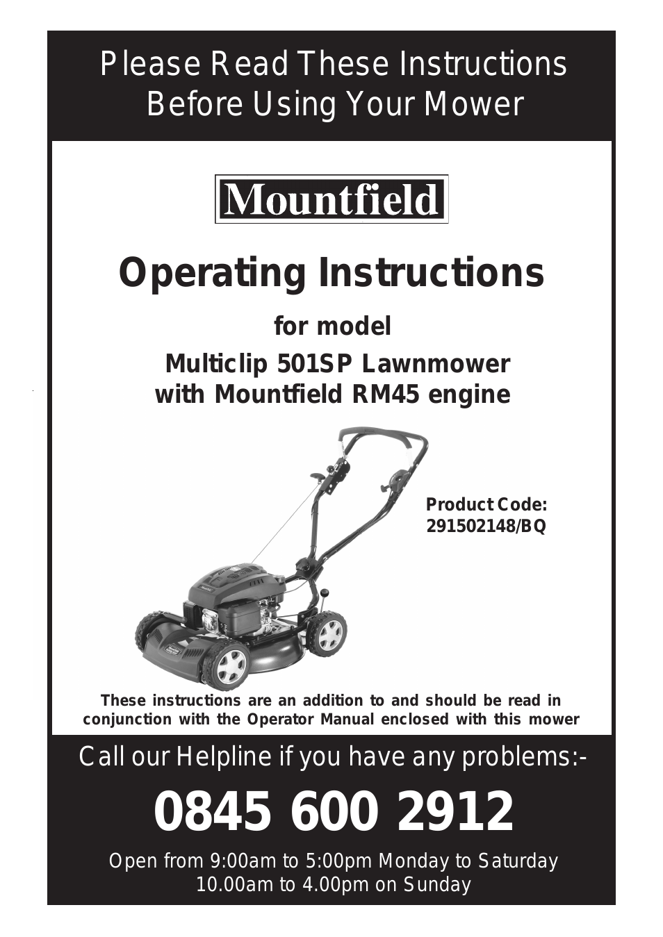 Multiclip 501SP Lawnmower with Mountfield RM45 engine 291502148/BQ