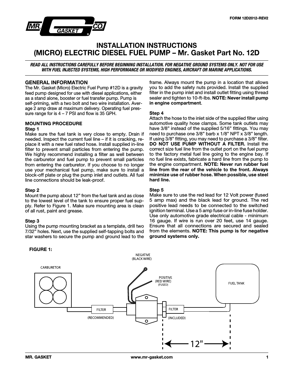 12D Micro Electric Fuel Pump: Diesel