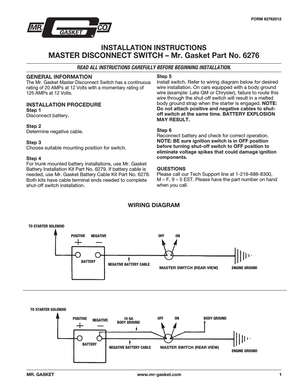 6276 Master Disconnect Switch