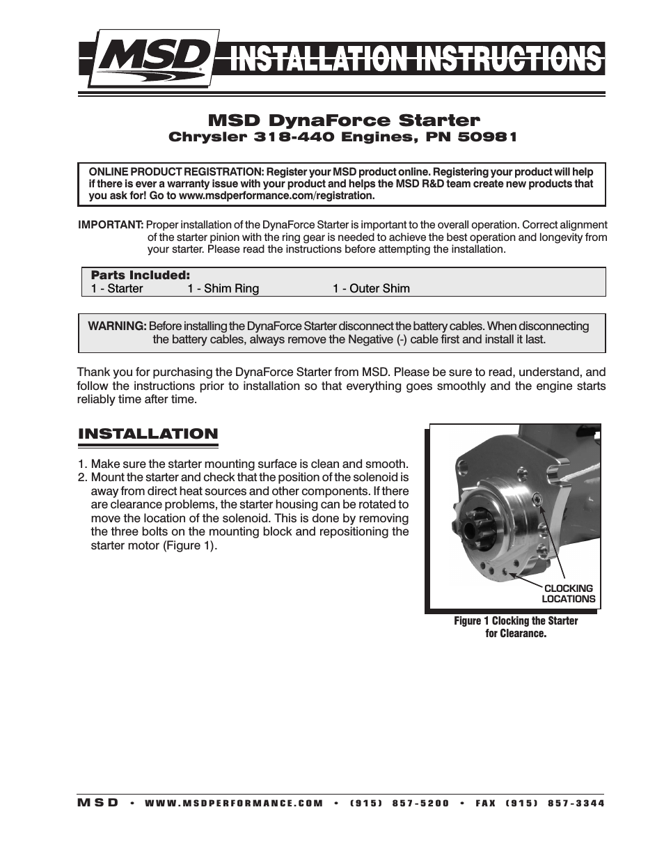 50981 DynaForce Starter, Chrysler 318-440 Engines Installation