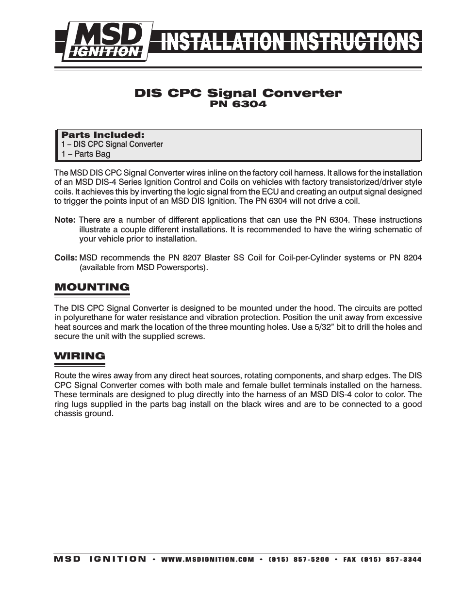 6304 DIS CPC Signal Converter, 4 Channel Installation