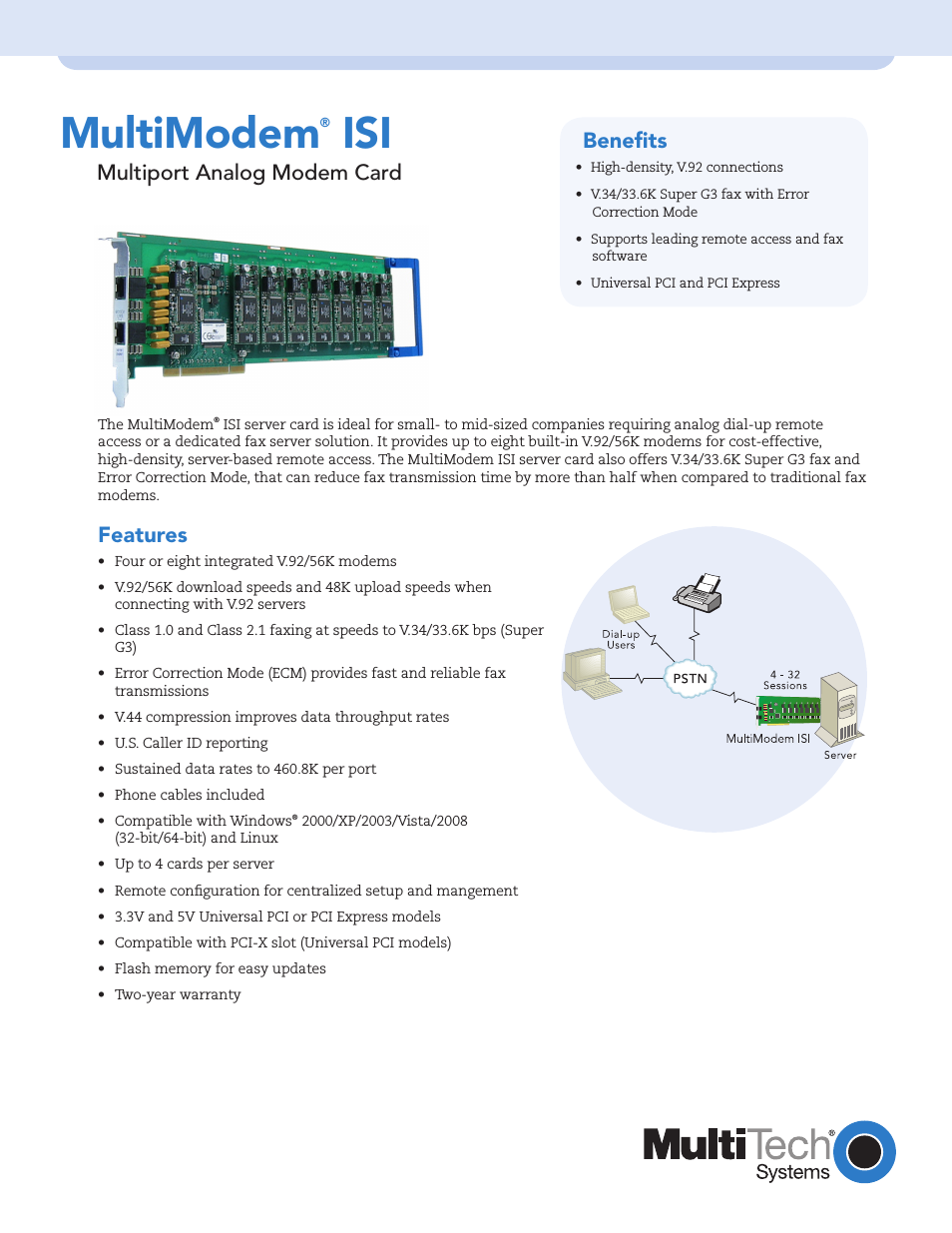Multiport Analog Modem Card MultiModem ISI