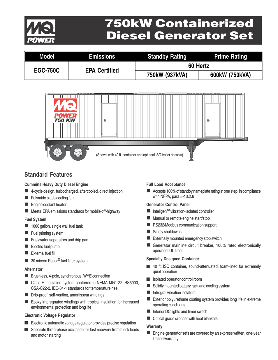 750kW Containerized Diesel Generator Set EGC-750C
