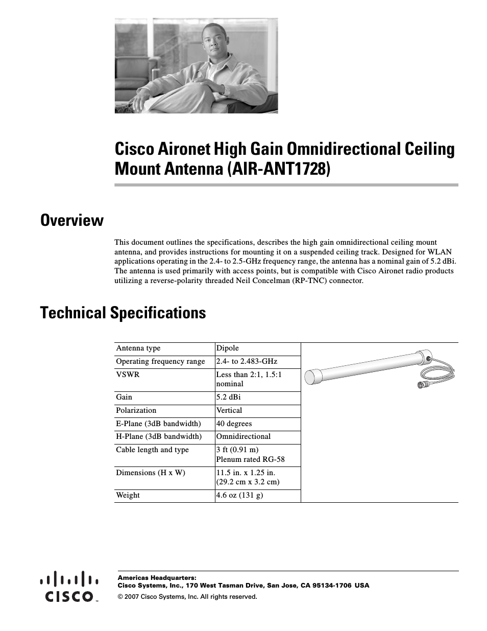 Aironet High Gain Omnidirectional Ceiling Mount Antenna AIR-ANT1728