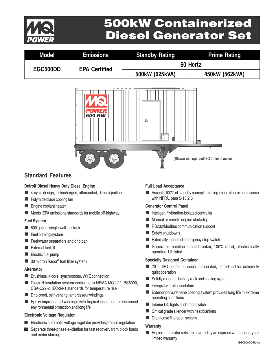 MQ Power 500 kW Containerized Diesel Generator Set EGC500DD
