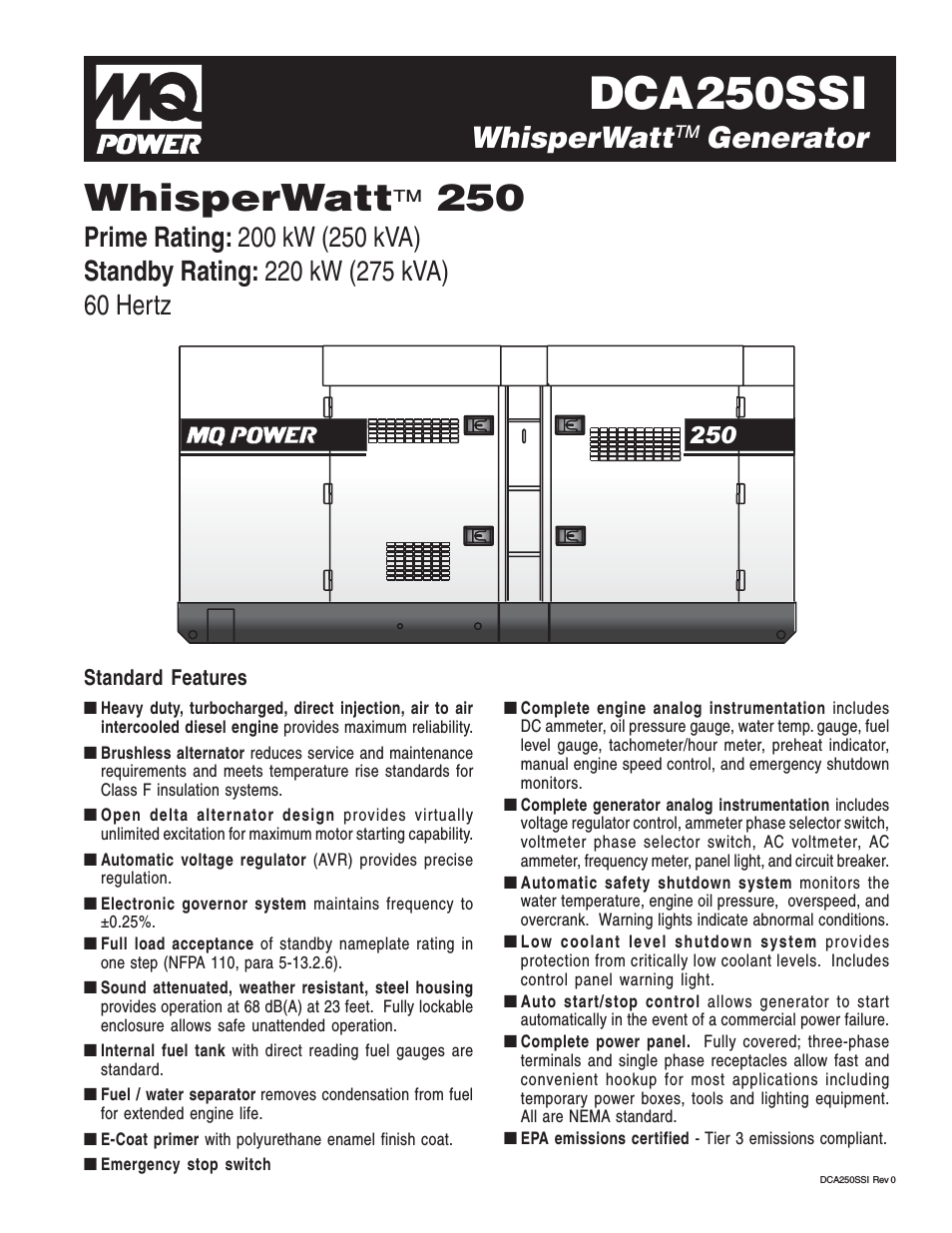 MQ Power WhisperWatt 250 Generator DCA250SSI