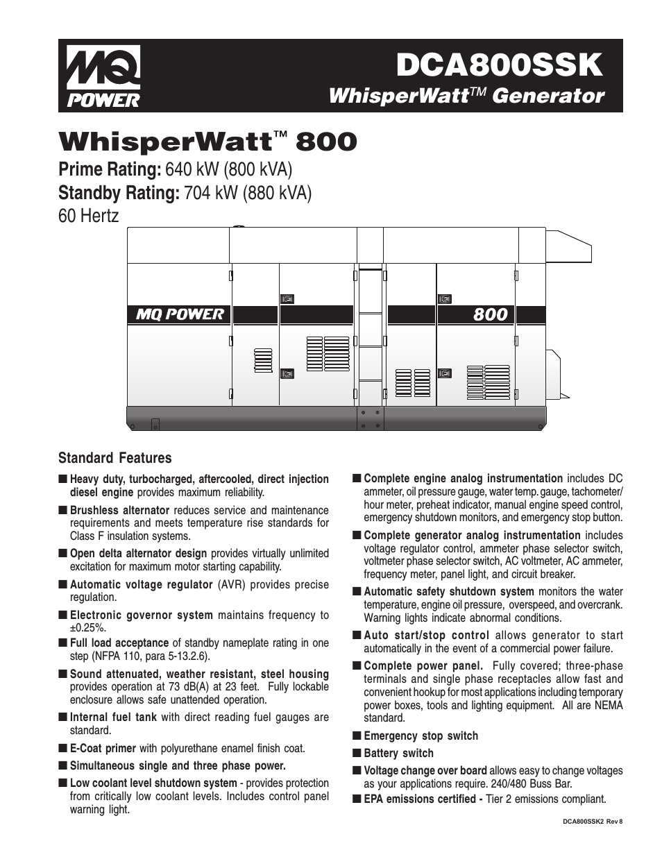 MQ Power WhisperWatt 800 Generator DCA800SSK