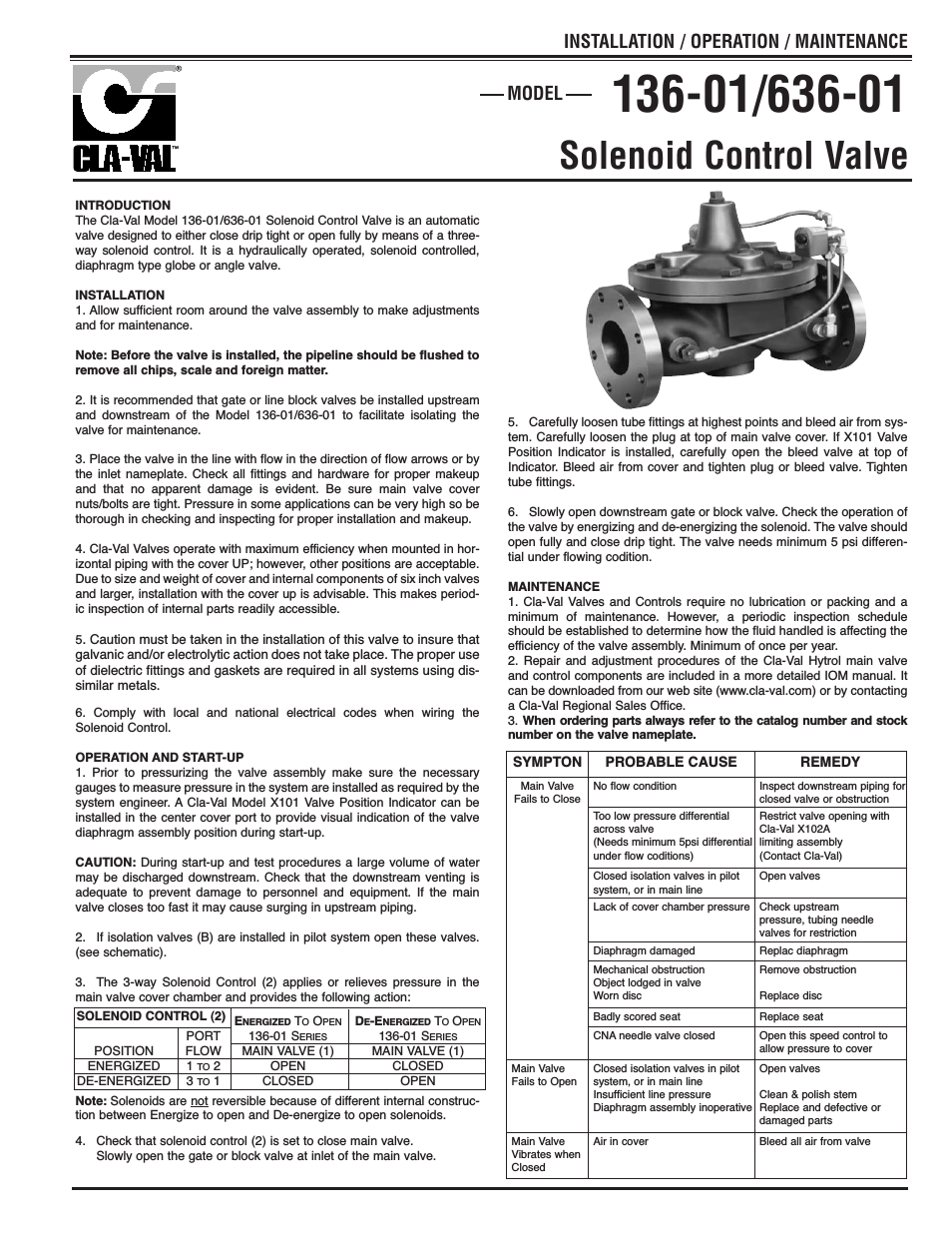 136-01/636-01 Solenoid Control Valve Quick Manual