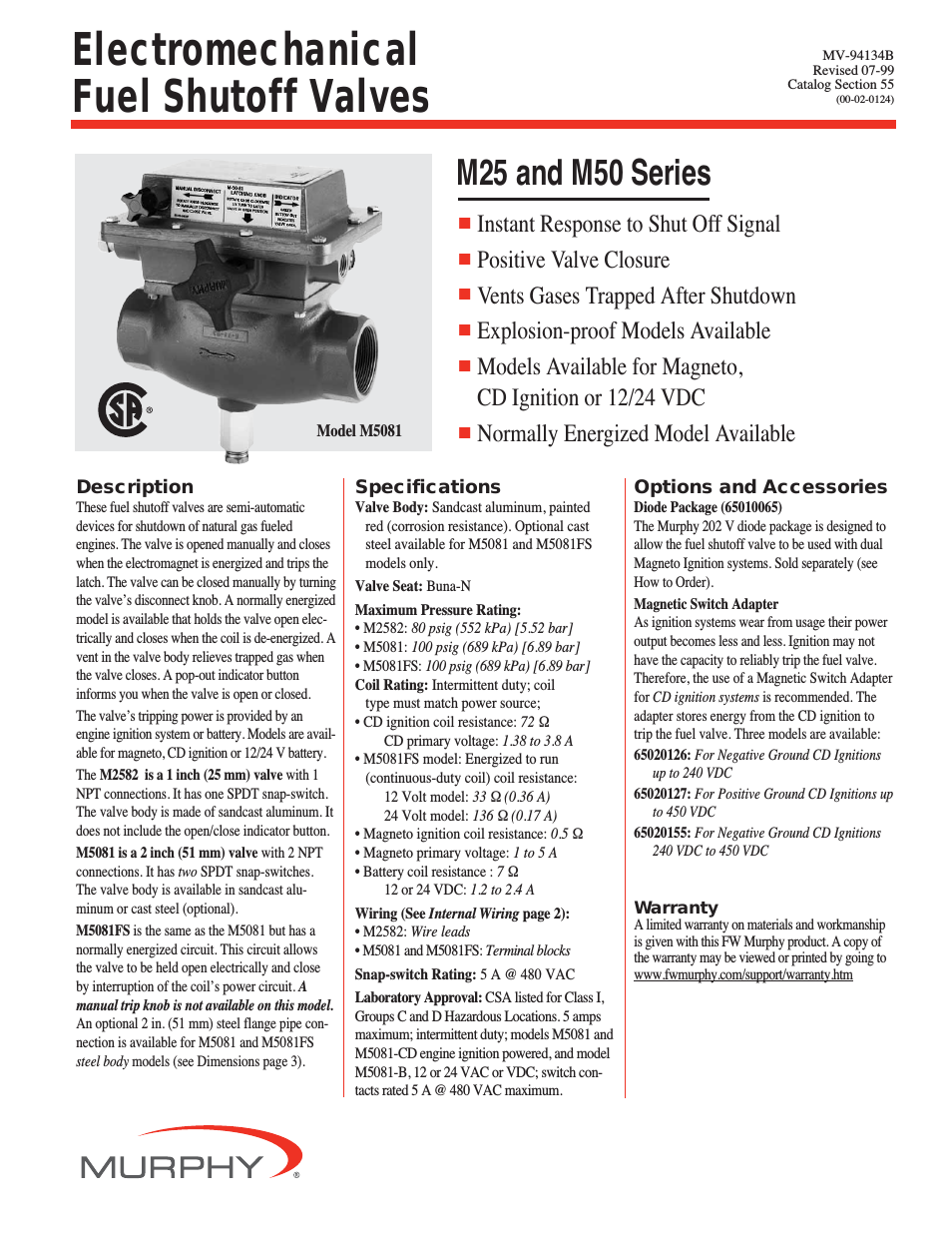 Electromechanical Fuel Shutoff Valves M50