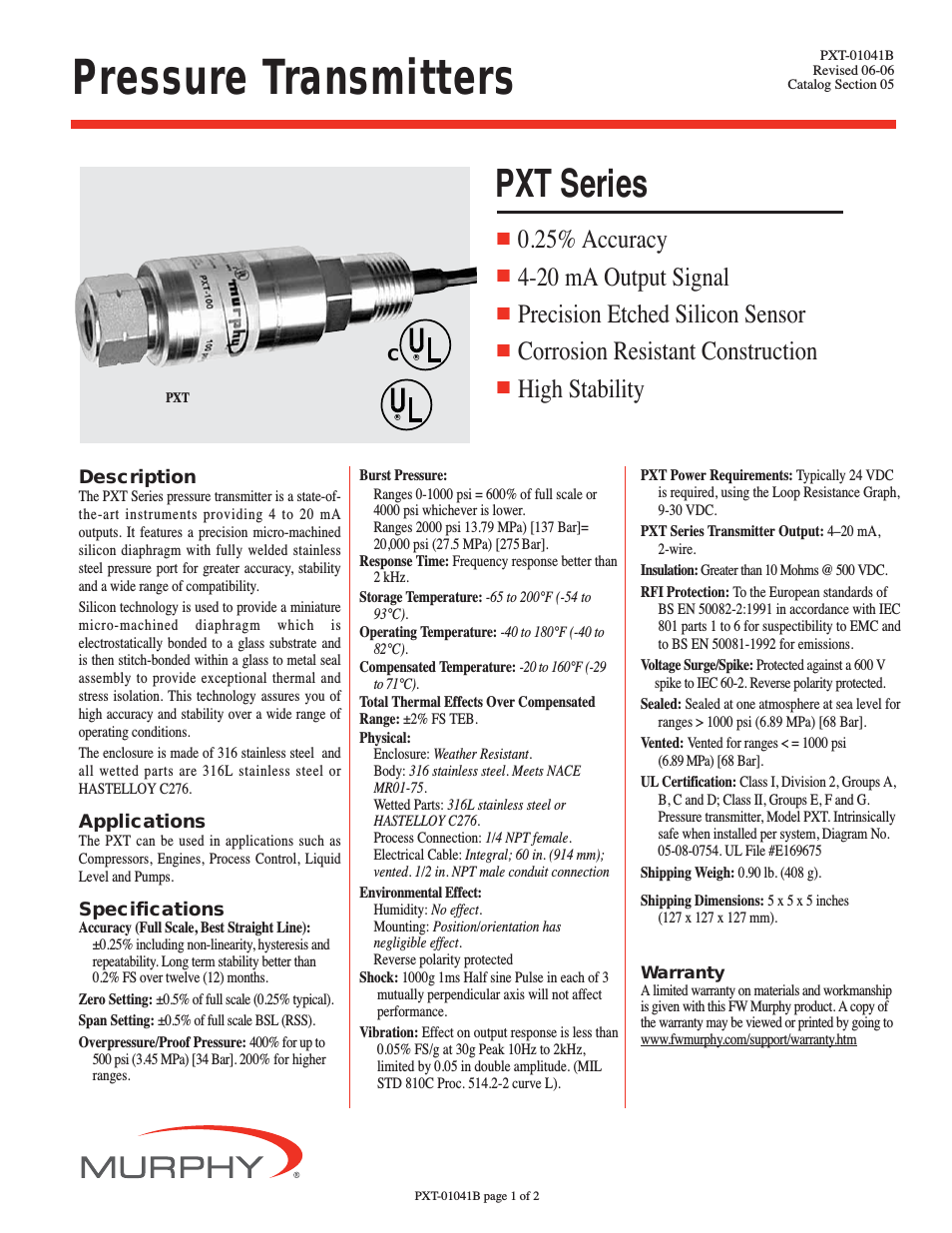 Pressure Transmitters PXT-01041B