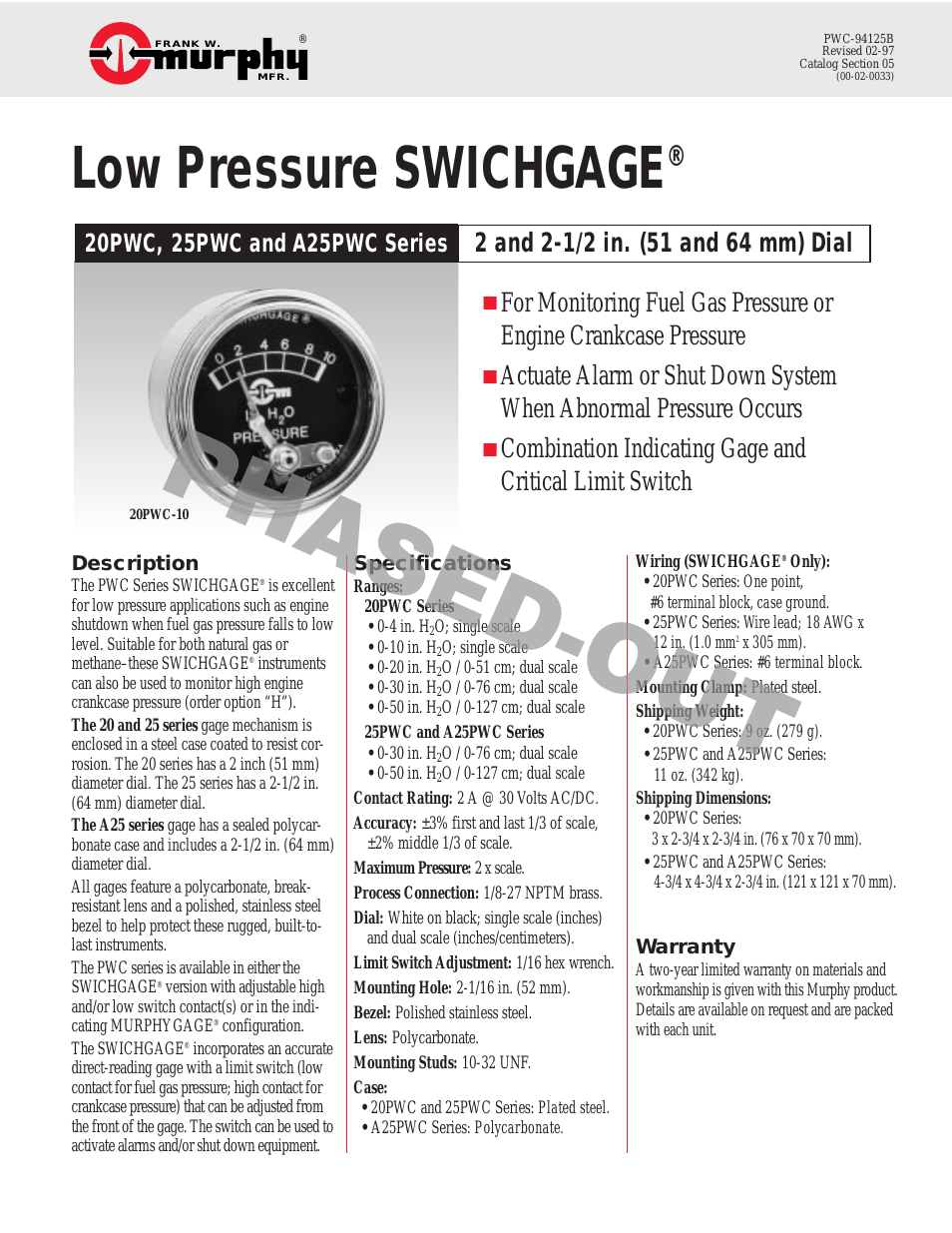 Low Pressure SWICHGAGE A25PWC