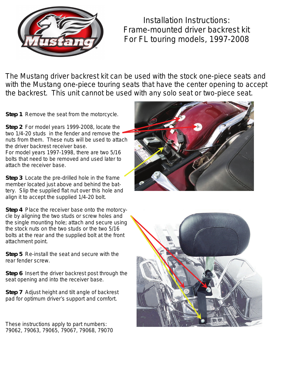 Driver Backrest Kit, Smooth with Chrome Studs - Harley-Davidson FLHT