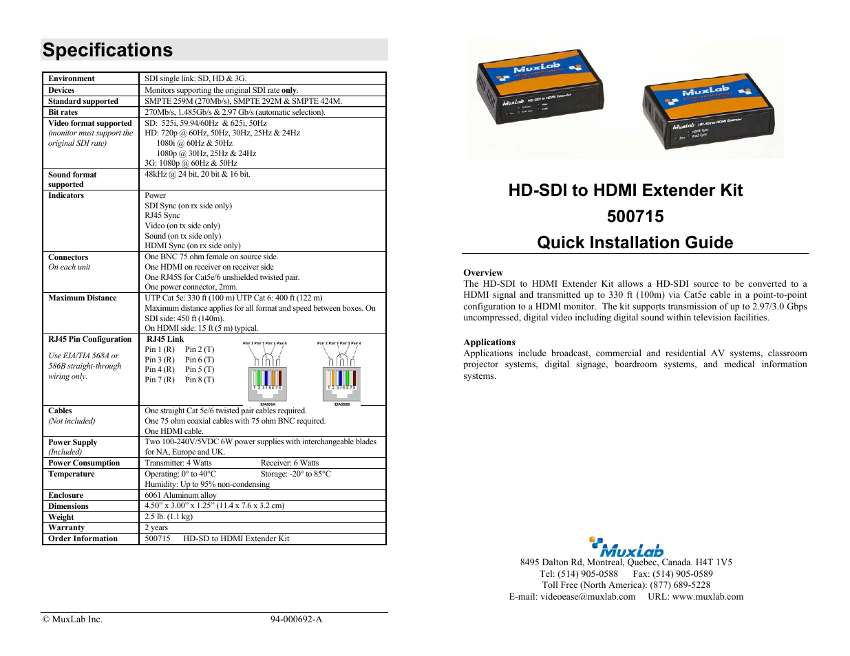 3G-SDI to HDMI Extender Kit