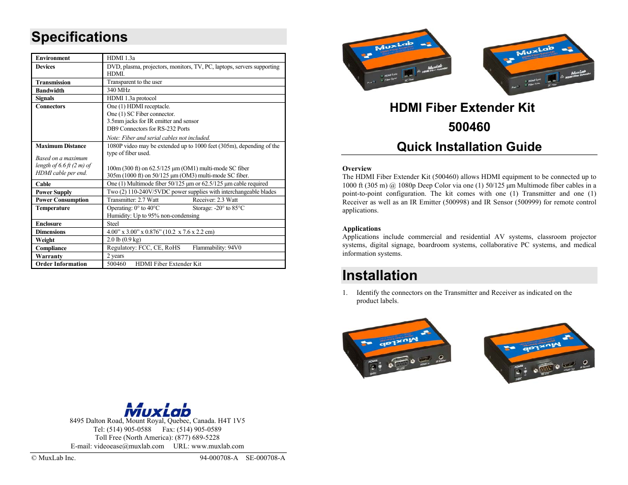 HDMI 4K Fiber Extender Kit