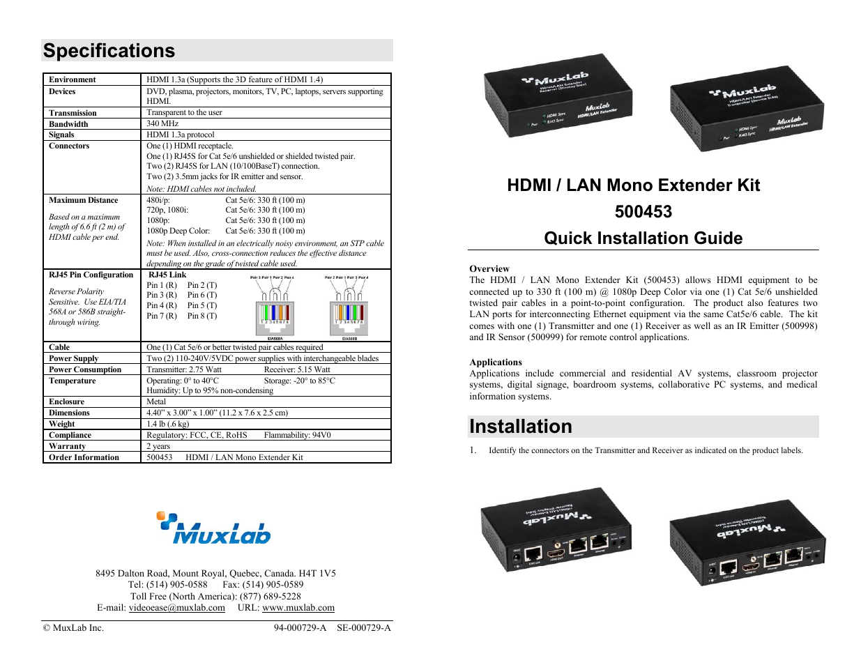 HDMI/LAN Mono Extender Kit