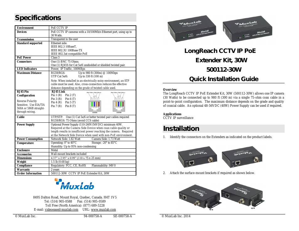 LongReach CCTV IP PoE Extender Kit, 30W