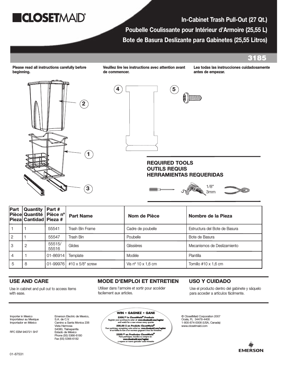 In-Cabinet Trash Pull-Out 3185