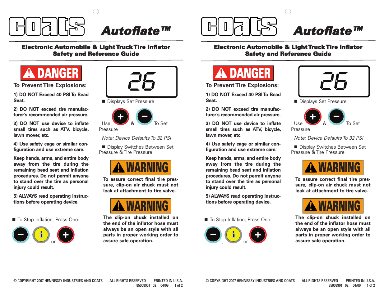 Autoflate Warning Card