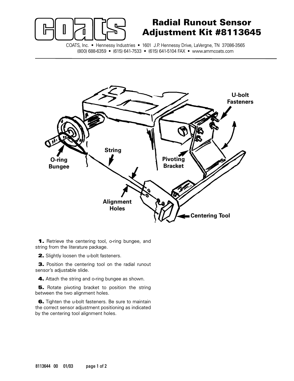Kit 8113645 Radial Runout Sensor Adjustment Kit