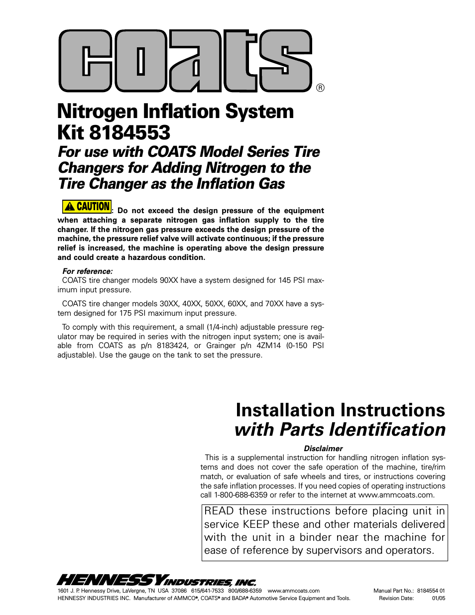 Kit 8184553, Nitrogen Inflation System
