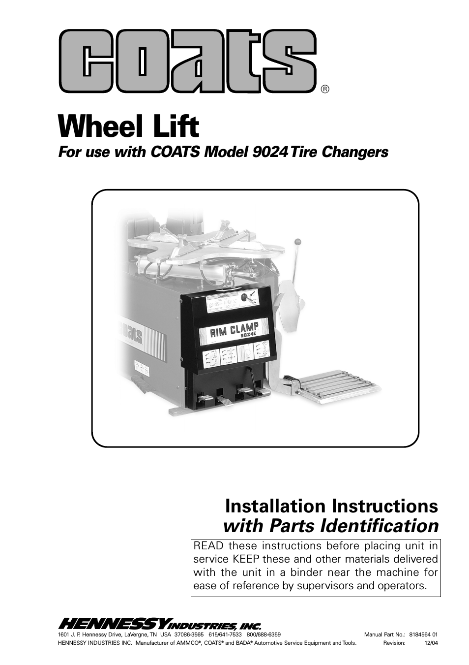 Wheel Lift for use with 9024E Rim Clamp Tire Changer