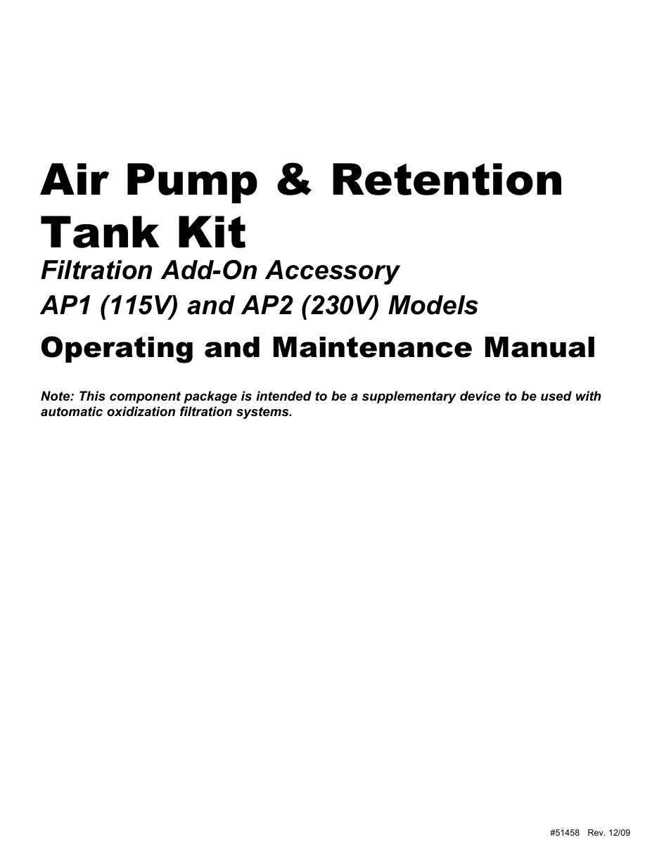 AP1 (115V) Air Pump & Retention Tank Kit