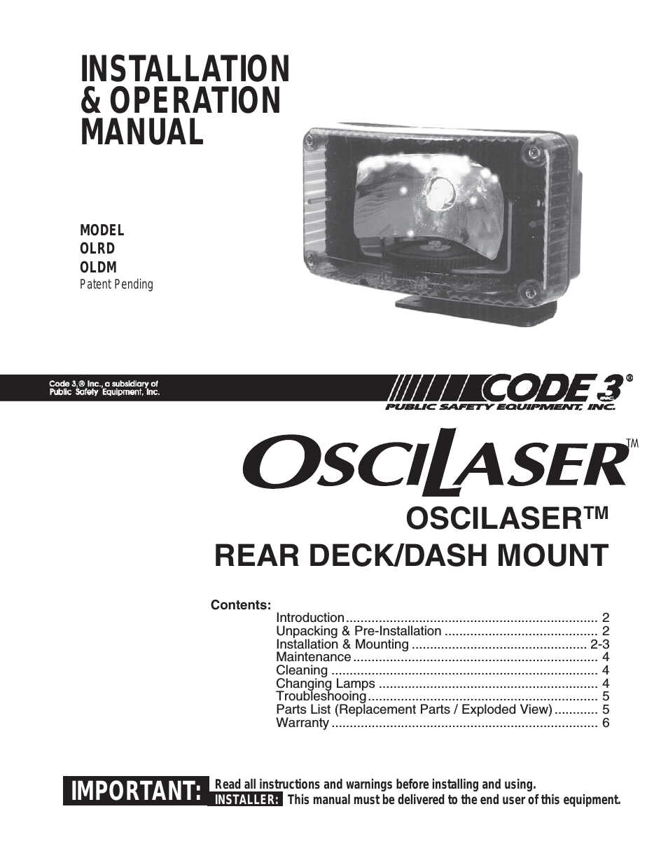 OsciLaser Rear Deck/Dash Mount