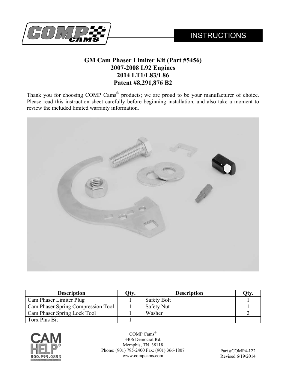 5456 GM Cam Phaser Limiter Kit