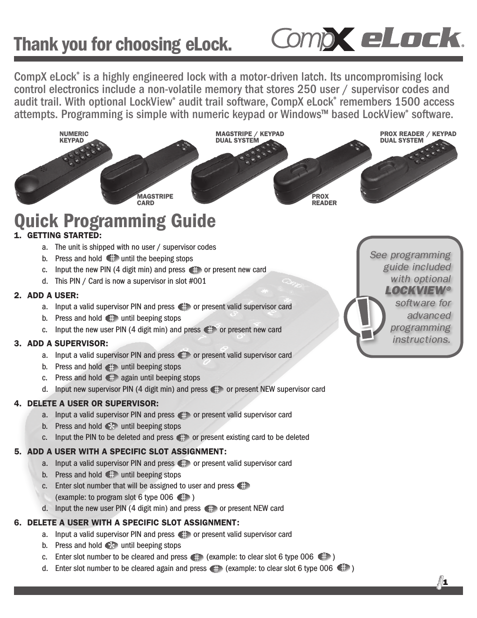 Numeric Keypad Quick Programming Guide