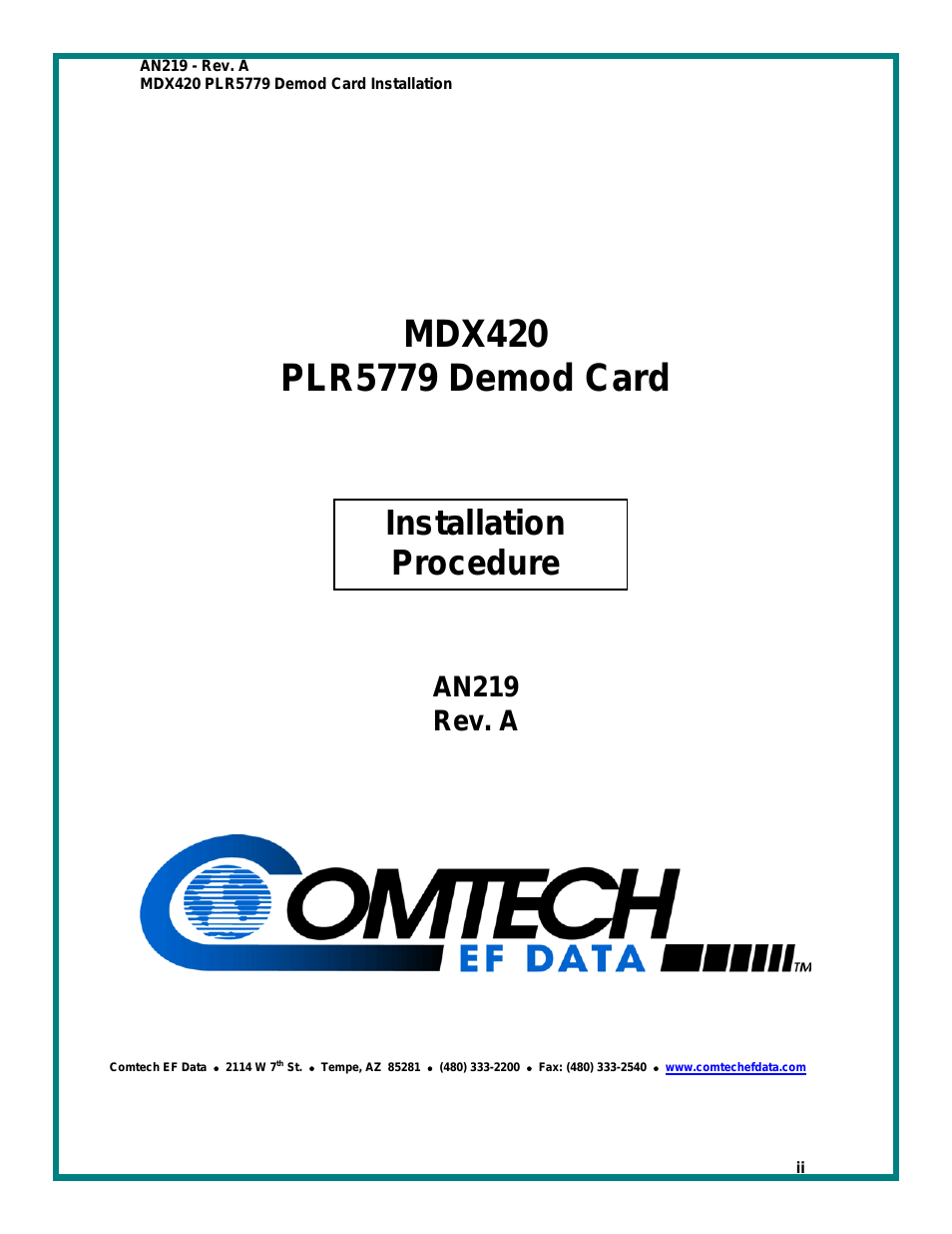 MDX420  PLR5779 Demod Card Installation