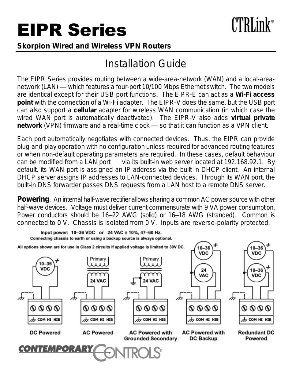 EIPR Wired/Wireless VPN Router Installation Guide