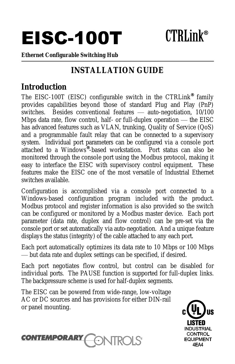 EISC Configurable Switches Installation Guide