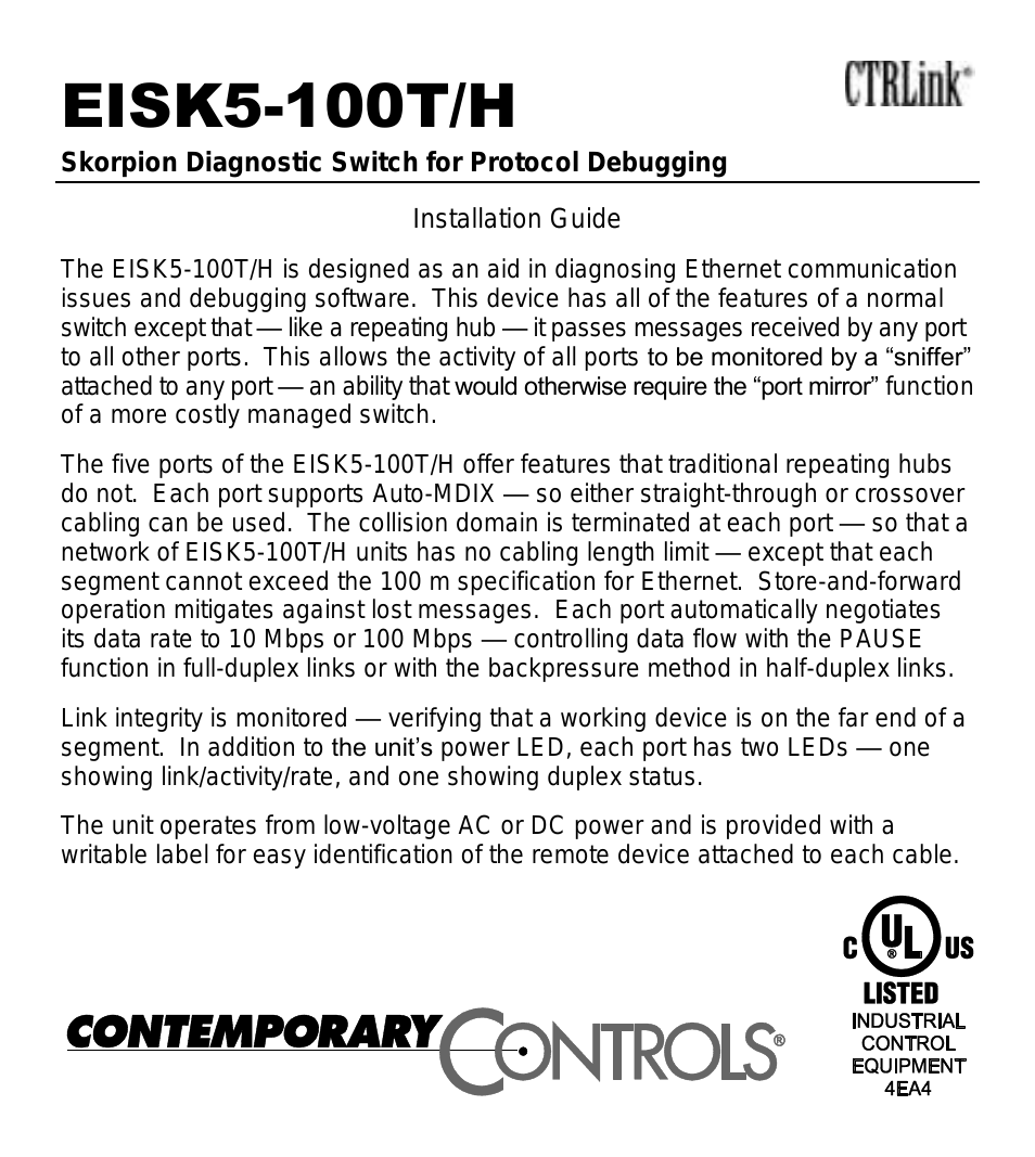 EISK Diagnostic Skorpion Switches 100T/H Installation Guide
